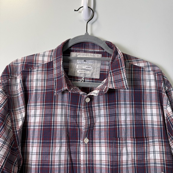 Quicksilver Men's Regular Fit Red White Plaid Cotton Button Down Dress Shirt XL - Picture 2 of 6